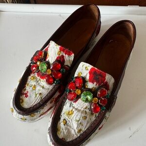 Dolce and Gabbana Floral and Crystal Embellished Loafers